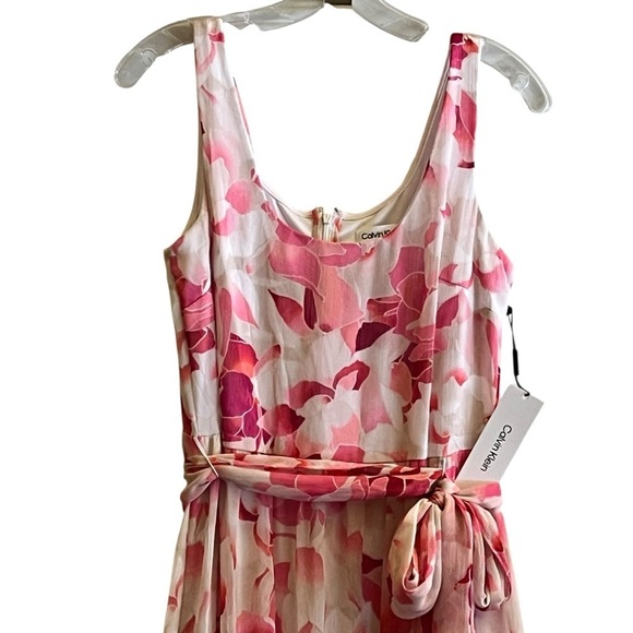 Calvin Klein Womens Pink Chiffon Floral Summer Midi Dress NWOT size 6 - Picture 5 of 11